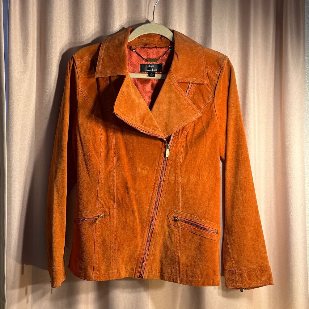 Burnt Orange Dennis Basso Genuine Suede Moto Zip Jacket Size Small